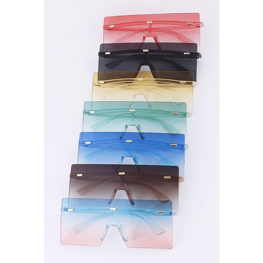 Oversized Colored Lens Square Flat Top Sunglasses - Picture 1 of 6